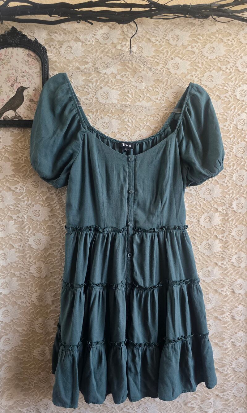 Forest green babydoll mini dress - cottagecore - bohemian - dark academia